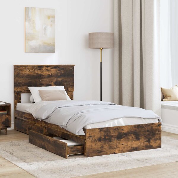 Krevet s od storage s uzglavljem Dimljeni hrast 75 x 190 cm - Smeđa / 75 x 190 cm