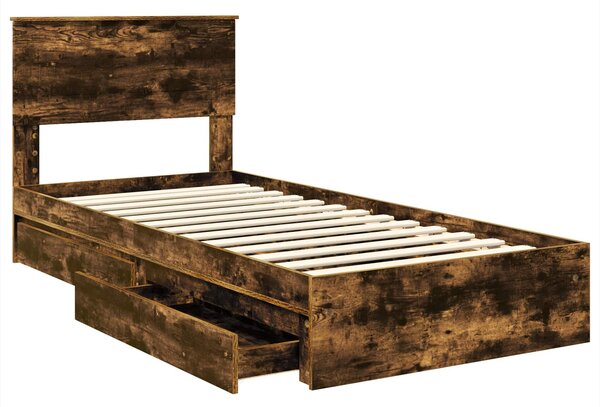 Krevet s od storage s uzglavljem Dimljeni hrast 75 x 190 cm - Smeđa / 75 x 190 cm