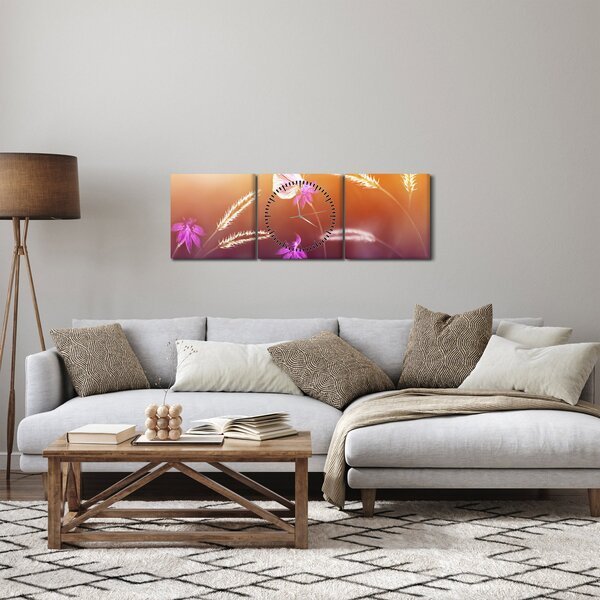 Slika - Ružičasti leptir (sa satom) (90x30 cm)