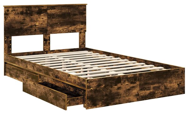 Krevet s od storage s uzglavljem Dimljeni hrast 135 x 190 cm - Smeđa / 135 x 190 cm
