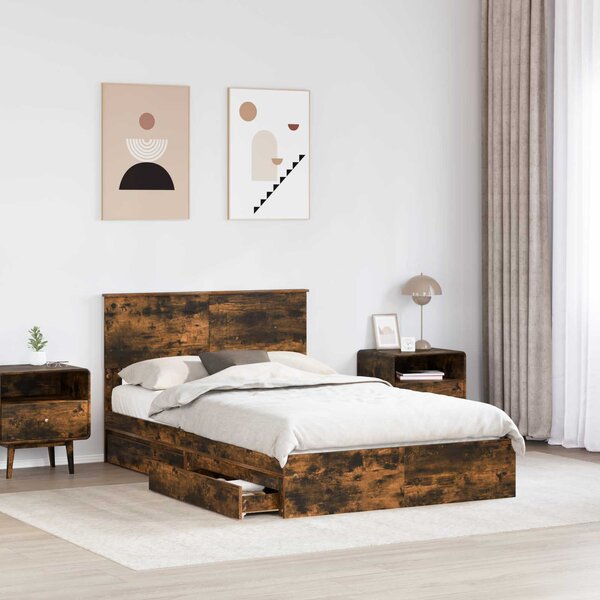 Krevet s od storage s uzglavljem Dimljeni hrast 135 x 190 cm - Smeđa / 135 x 190 cm
