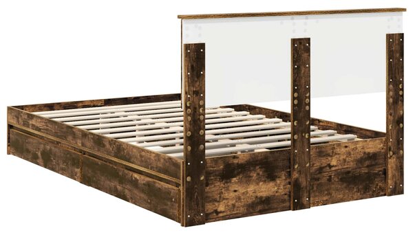 Krevet s od storage s uzglavljem Dimljeni hrast 135 x 190 cm - Smeđa / 135 x 190 cm