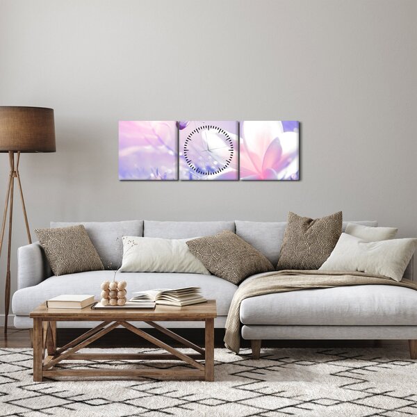 Slika - Leptir slijeće na cvijet (sa satom) (90x30 cm)