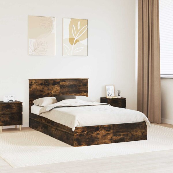 Krevet s od storage s uzglavljem Dimljeni hrast 135 x 190 cm - Smeđa / 135 x 190 cm