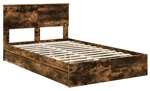 Krevet s od storage s uzglavljem Dimljeni hrast 135 x 190 cm - Smeđa / 135 x 190 cm