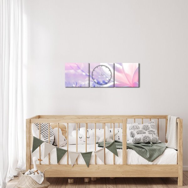 Slika - Leptir slijeće na cvijet (sa satom) (90x30 cm)