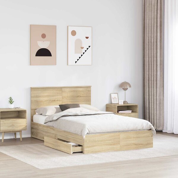 Krevet s od storage Sonoma hrast 135 x 190 cm Konstruirano drvo - Smeđa / 135 x 190 cm