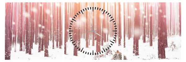 Slika - Zebra u snježnoj šumi (sa satom) (90x30 cm)