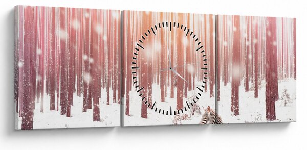 Slika - Zebra u snježnoj šumi (sa satom) (90x30 cm)
