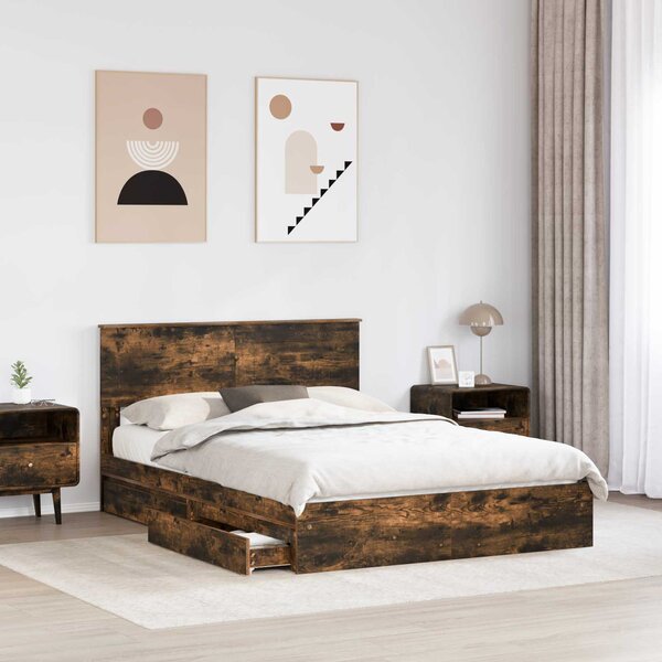 Krevet s od storage s uzglavljem Dimljeni hrast 160 x 200 cm - Smeđa / 160 x 200 cm