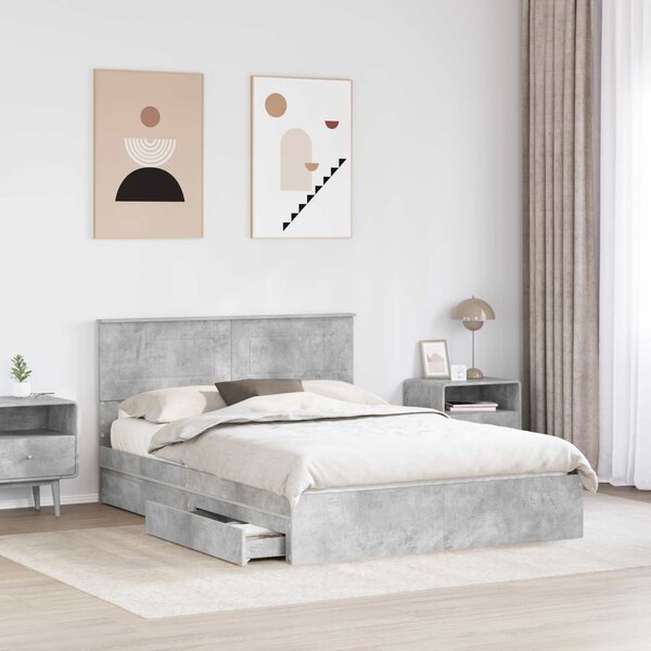 Krevet s od storage s uzglavljem Betonski sivi 150 x 200 cm - Siva / 150 x 200 cm