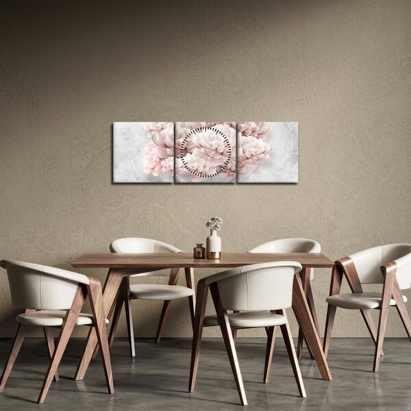 Slika - Ružičasto cvijeće na zidu (sa satom) (90x30 cm)