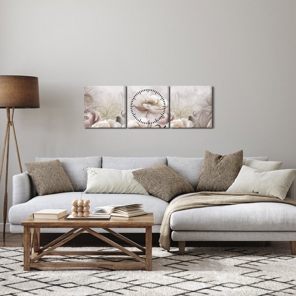 Slika - Ružičasti grmovi (sa satom) (90x30 cm)