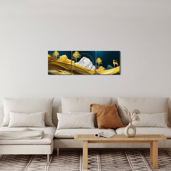Slika - Jelen u prirodi (sa satom) (90x30 cm)