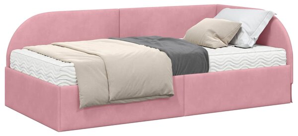 Kutni krevetni okvir s madracem 2 pcs Ružičasta Baršun - Ružičasta / 90 x 200 cm