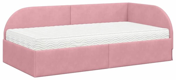 Kutni krevetni okvir s madracem 2 pcs Ružičasta Baršun - Ružičasta / 90 x 200 cm