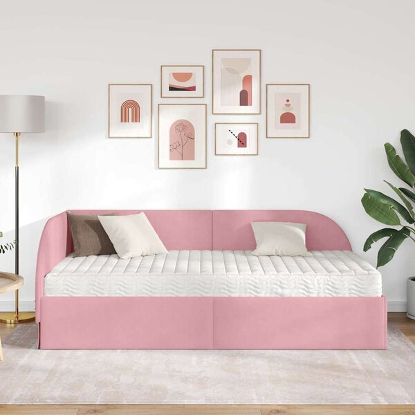 Kutni krevetni okvir s madracem 2 pcs Ružičasta Baršun - Ružičasta / 90 x 200 cm