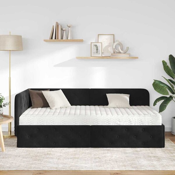 Kutni okvir kreveta Crna 90 x 190 cm Baršun - Crna / 90 x 190 cm