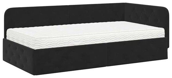 Kutni okvir kreveta Crna 90 x 190 cm Baršun - Crna / 90 x 190 cm