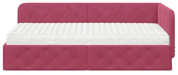 Kutni okvir kreveta Vinska crvena 90 x 200 cm Baršun - Crvena / 90 x 200 cm
