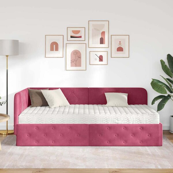 Kutni okvir kreveta Vinska crvena 90 x 200 cm Baršun - Crvena / 90 x 200 cm