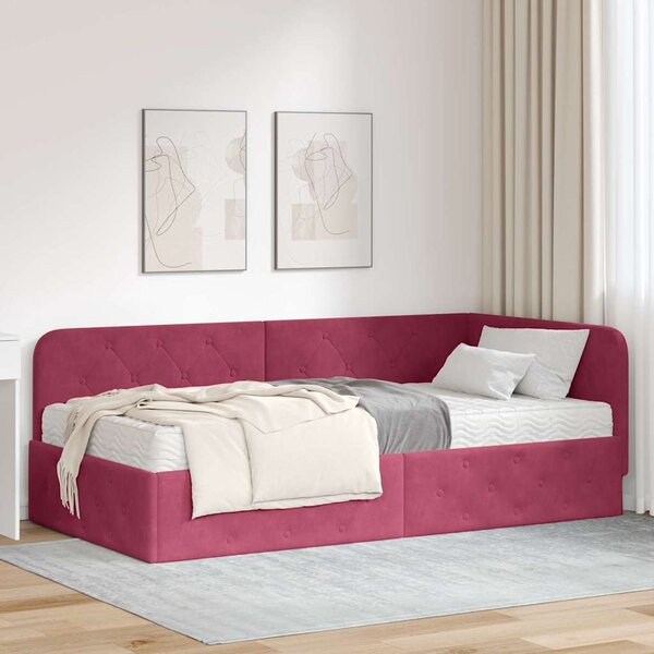 Kutni okvir kreveta Vinska crvena 90 x 200 cm Baršun - Crvena / 90 x 200 cm