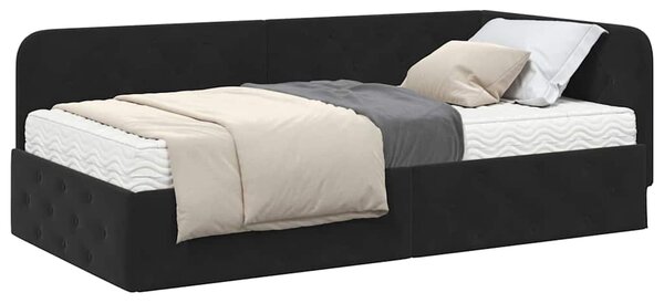 Kutni okvir kreveta Crna 90 x 190 cm Baršun - Crna / 90 x 190 cm