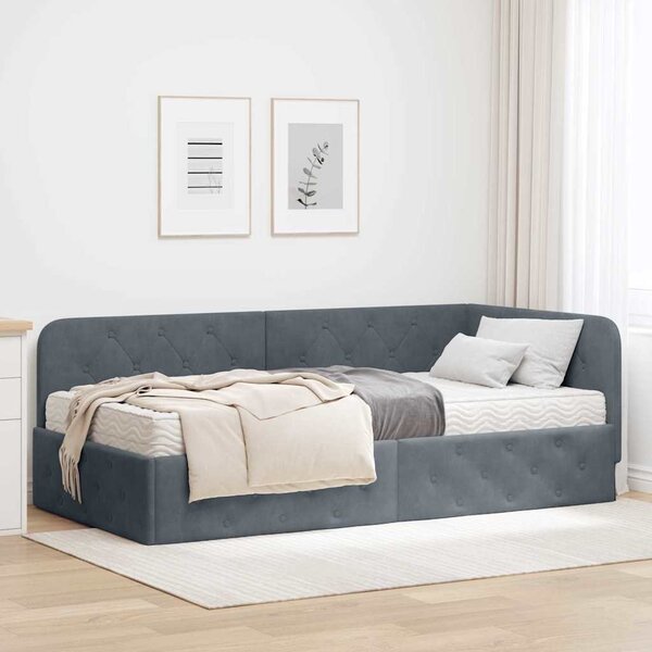 Kutni okvir kreveta Tamno siva 90 x 200 cm Baršun - Siva / 90 x 200 cm