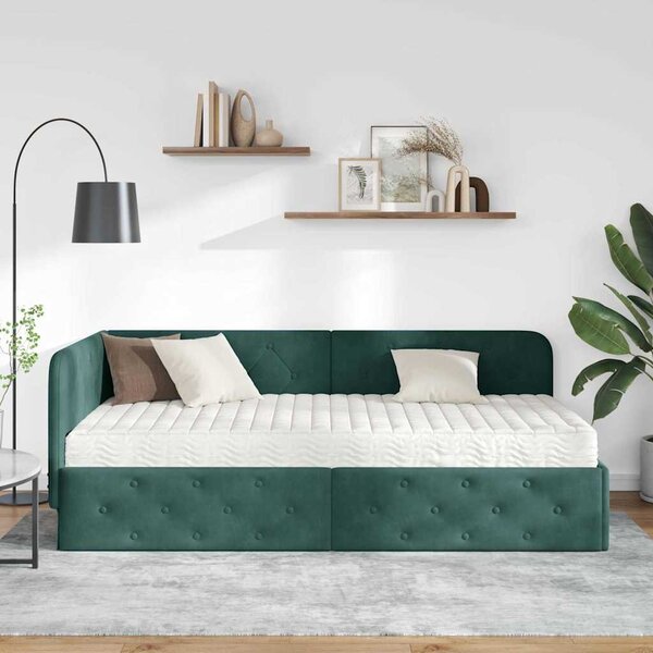 Kutni okvir kreveta Tamnozelena 90 x 200 cm Baršun - Zelena / 90 x 200 cm