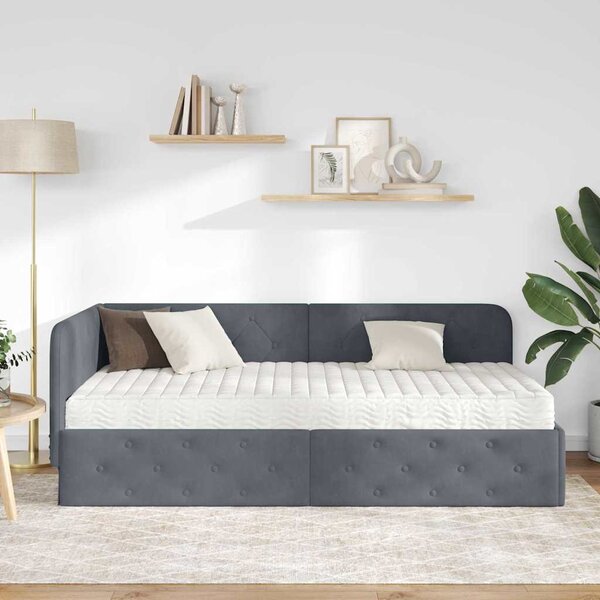 Kutni okvir kreveta Tamno siva 90 x 200 cm Baršun - Siva / 90 x 200 cm
