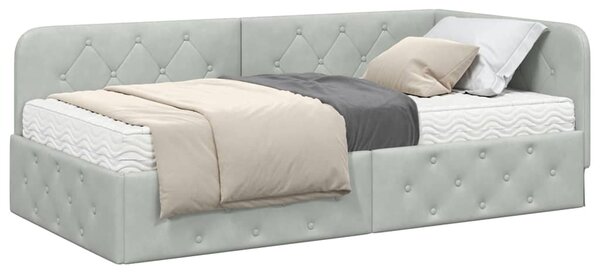 Kutni okvir kreveta Svijetlo siva 90 x 190 cm Baršun - Svjetlosiva / 90 x 190 cm