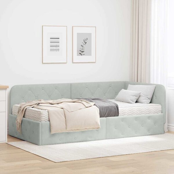 Kutni okvir kreveta Svijetlo siva 90 x 190 cm Baršun - Svjetlosiva / 90 x 190 cm