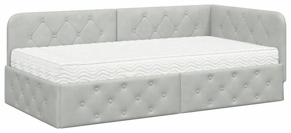 Kutni okvir kreveta Svijetlo siva 90 x 190 cm Baršun - Svjetlosiva / 90 x 190 cm