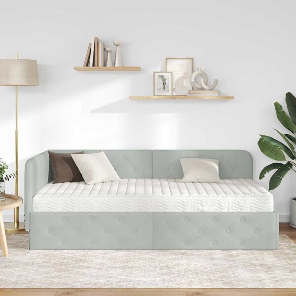 Kutni okvir kreveta Svijetlo siva 90 x 190 cm Baršun - Svjetlosiva / 90 x 190 cm