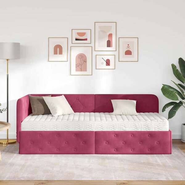 Kutni okvir kreveta Vinska crvena 80 x 200 cm Baršun - Crvena / 80 x 200 cm