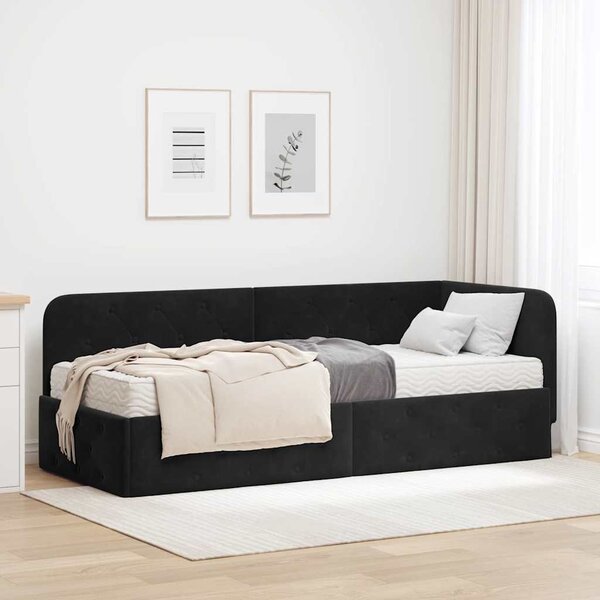 Kutni okvir kreveta Crna 80 x 200 cm Baršun - Crna / 80 x 200 cm