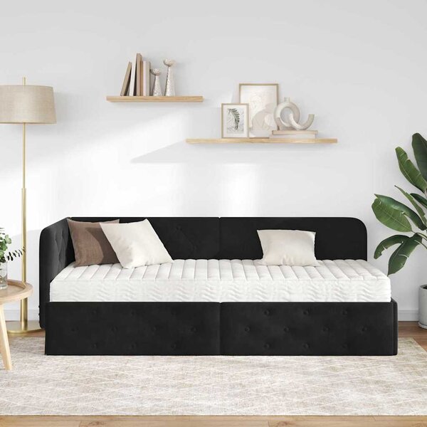 Kutni okvir kreveta Crna 80 x 200 cm Baršun - Crna / 80 x 200 cm