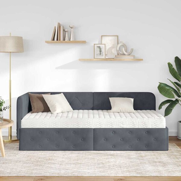 Kutni okvir kreveta Tamno siva 80 x 200 cm Baršun - Siva / 80 x 200 cm