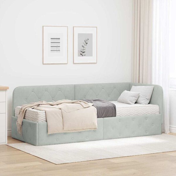 Kutni okvir kreveta Svijetlo siva 80 x 200 cm Baršun - Svjetlosiva / 80 x 200 cm