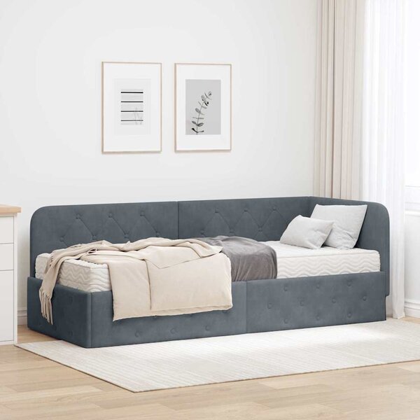 Kutni okvir kreveta Tamno siva 80 x 200 cm Baršun - Siva / 80 x 200 cm
