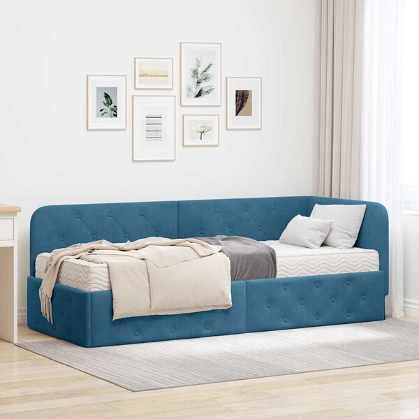 Kutni okvir kreveta Plava 80 x 200 cm Baršun - Plava / 80 x 200 cm