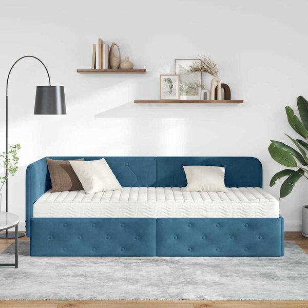 Kutni okvir kreveta Plava 80 x 200 cm Baršun - Plava / 80 x 200 cm