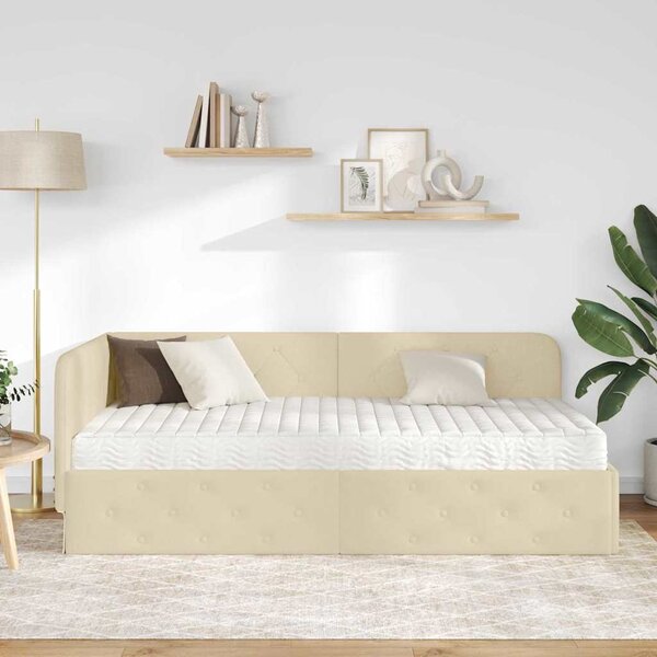 Kutni okvir kreveta Krema 90 x 190 cm tkanina - Krem / 90 x 190 cm