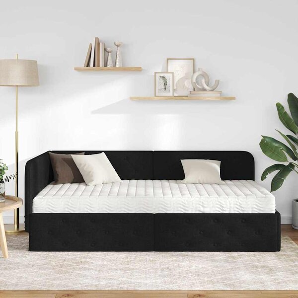 Kutni okvir kreveta Crna 90 x 200 cm tkanina - Crna / 90 x 200 cm