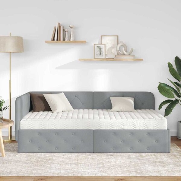 Kutni okvir kreveta Svijetlo siva 90 x 190 cm tkanina - Svjetlosiva / 90 x 190 cm