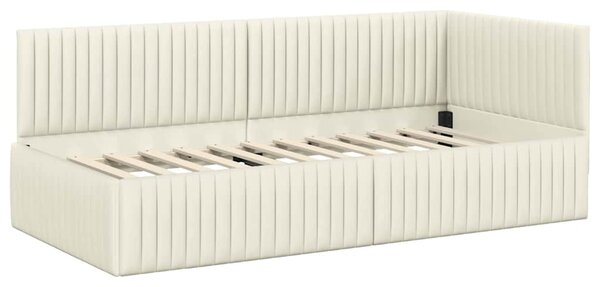 Kutni krevetni okvir s madracem 2 pcs Krema Baršun - Krem / 90 x 190 cm