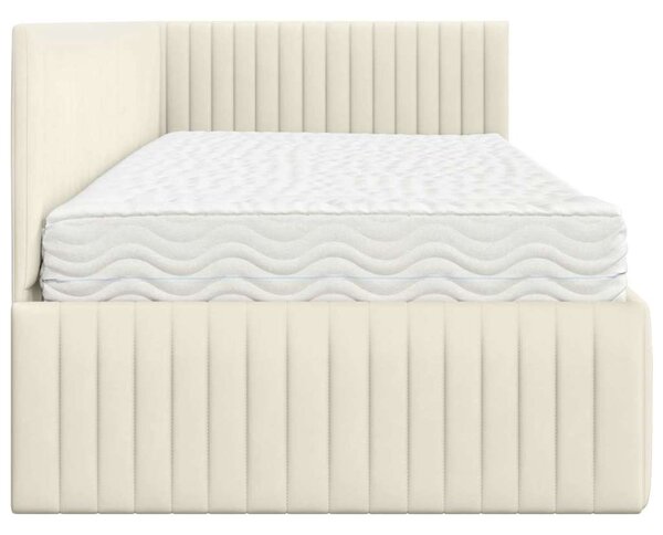 Kutni krevetni okvir s madracem 2 pcs Krema Baršun - Krem / 90 x 190 cm