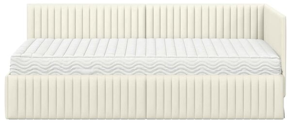 Kutni krevetni okvir s madracem 2 pcs Krema Baršun - Krem / 90 x 190 cm
