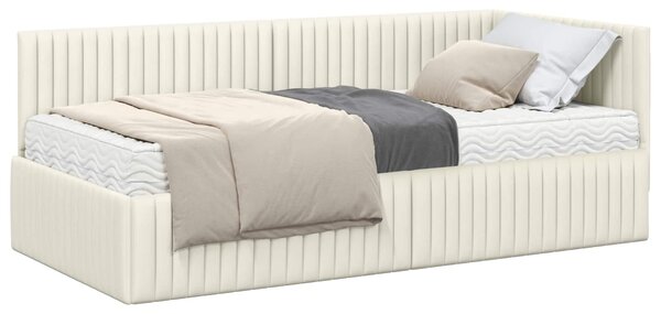 Kutni krevetni okvir s madracem 2 pcs Krema Baršun - Krem / 90 x 190 cm