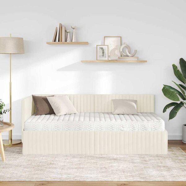 Kutni krevetni okvir s madracem 2 pcs Krema Baršun - Krem / 90 x 190 cm